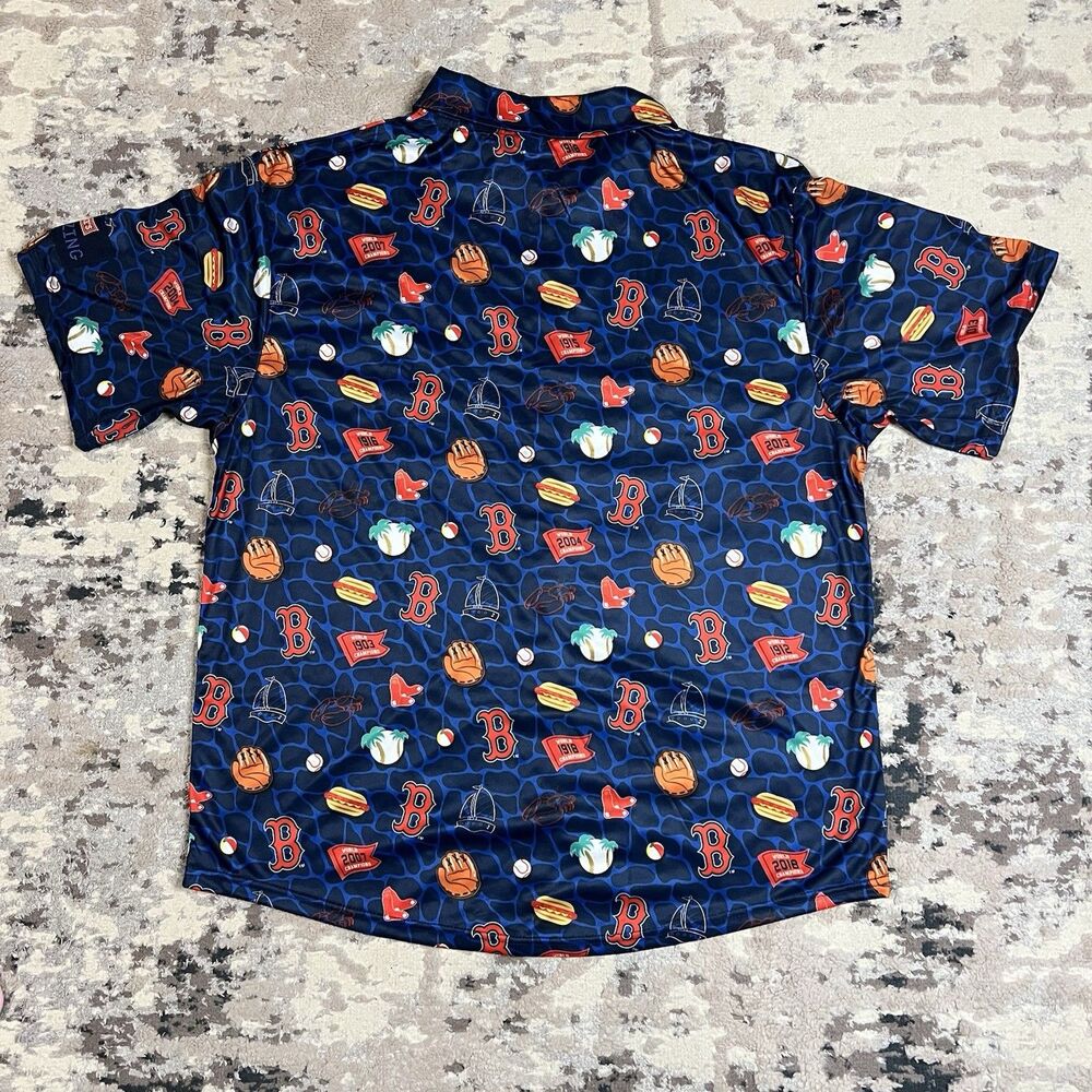 Boston Red Sox Shirt Mens XL Button Up Hawaiin Baseball Gloves Hotdogs Promo AOP - Picture 4 of 11